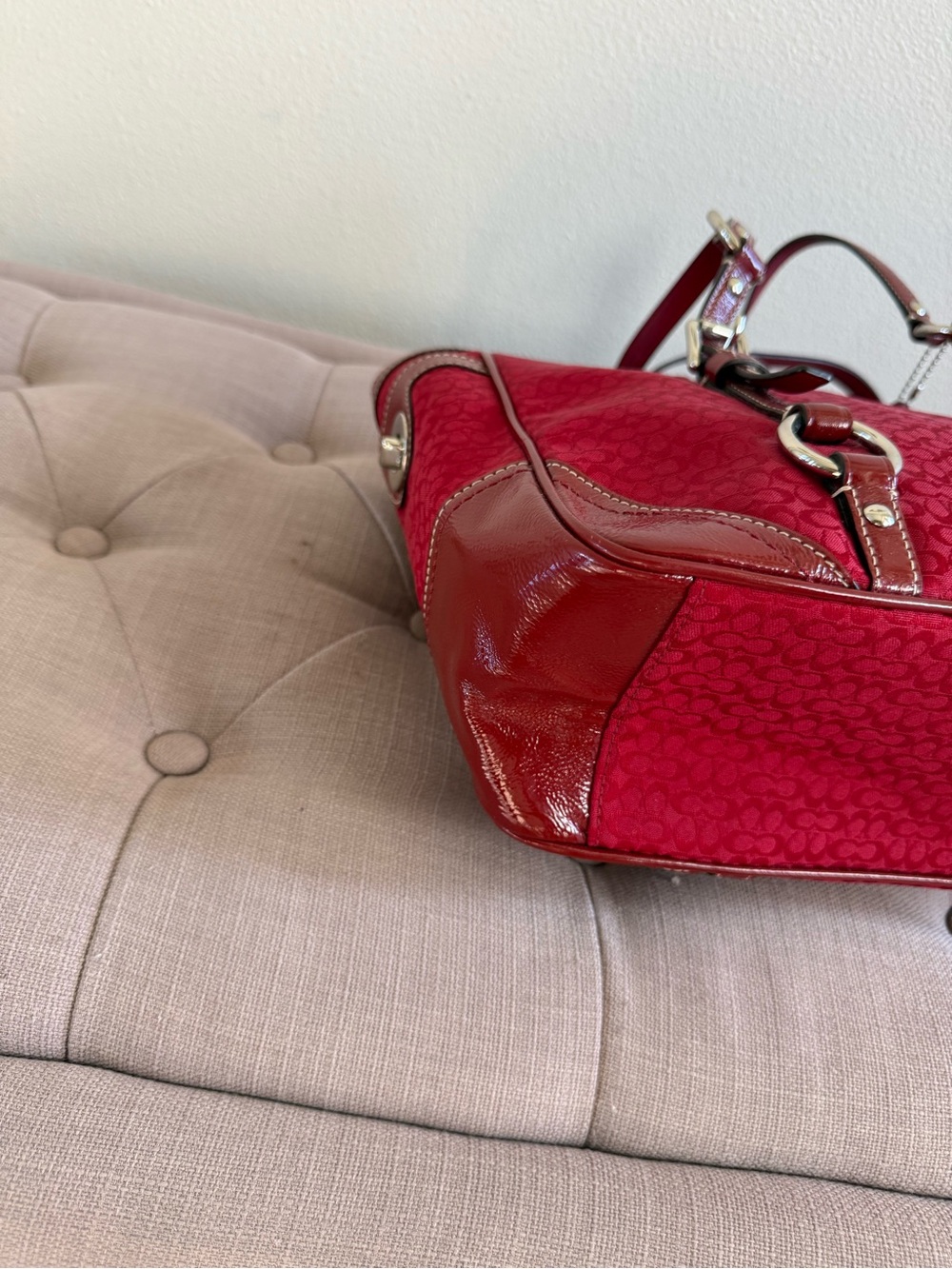 Y2K Authentic Coach Crimson Red Signature Small C Tote - Picture 5 of 12